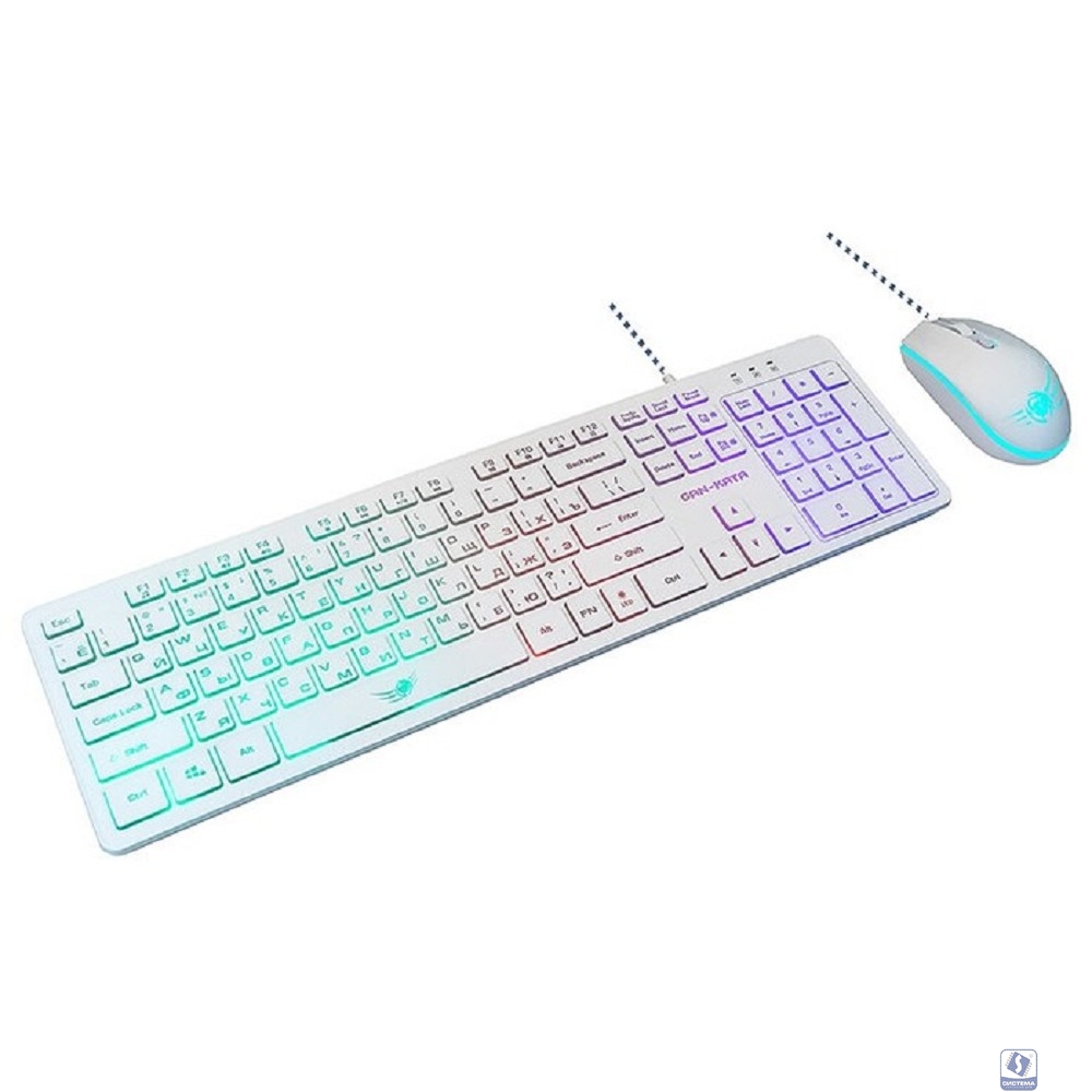 Повреждение упаковки Dialog Проводной игровой набор KMGK-1707U WHITE Gan-Kata - клавиатура + опт. мышь с RGB подсветкой
