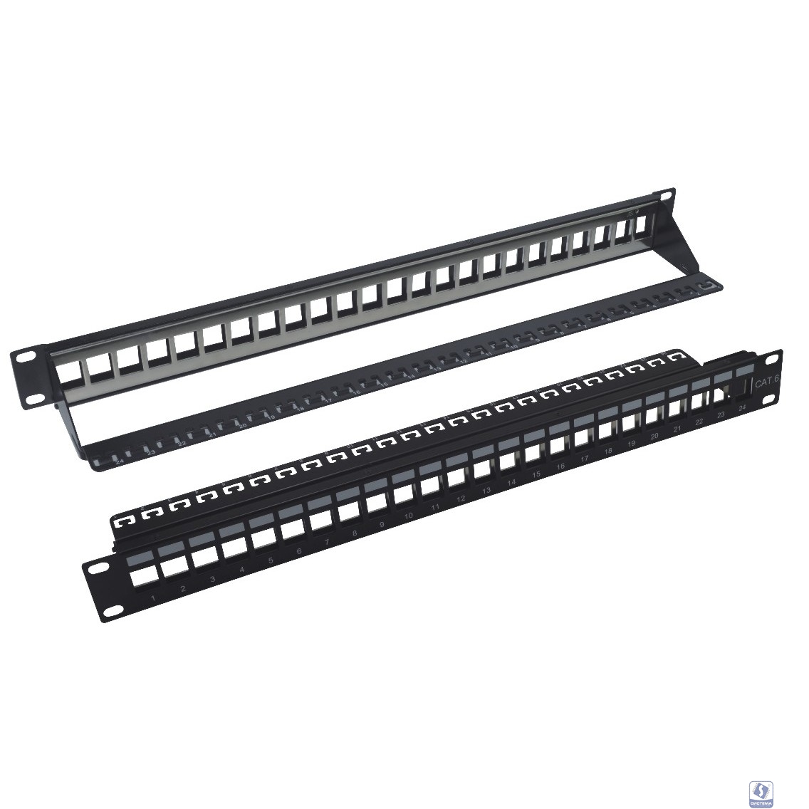 Патч-панель 19" NEOMAX [NM-BPP-1U24P-UB-101-BK] 1U, 24 порта, UTP, с кабельным организатором, цвет черный