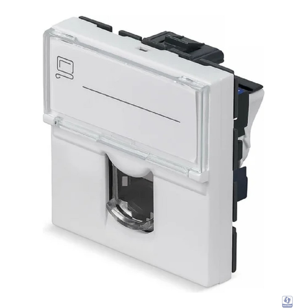 Cabeus KJ-RJ45-Cat.6-180T-FP-L-45 Keystone Jack RJ-45(8P8C), 180 градусов, категория 6, безинструментный монтаж, вставка Mosaic (арт.076564)