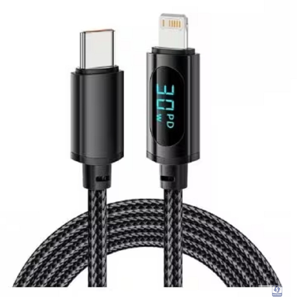 Rexant (18-7068) Кабель Type-C – Lightning для Apple, 3А, 1м, в черной нейлоновойоплетке, с LED дисплеем