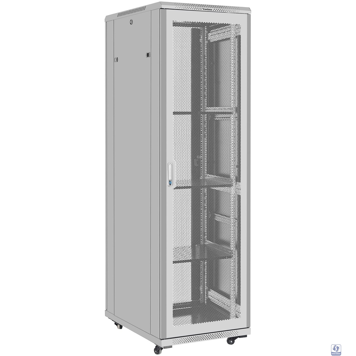 Exegate EX300277RUS Шкаф телекоммуникационный 19" напольный 42U ExeGate EC-FS-42U.600.800.V.V.GREY (19”, 42U, 600x800x2054mm (ШхГхВ), передняя и задняя двери перфорированные, съемные боковые панели, п