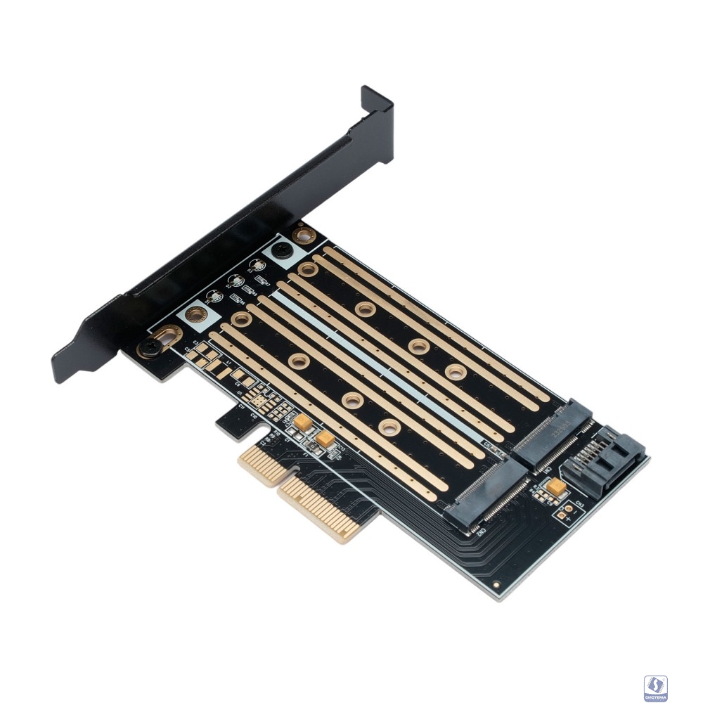 Gembird Адаптер для двух SSD M.2 (NVMe+SATA) в разъем PCI-e, коробка (MF-PCIE-NVME-SATA)