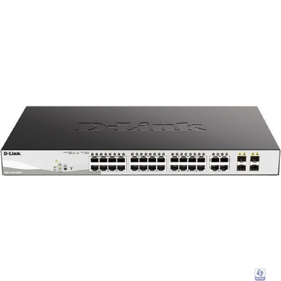 D-Link DGS-1210-28MP/F4A Настраиваемый L2 коммутатор с 24 портами 10/100/1000Base-T и 4 комбо-портами 100/1000Base-T/SFP (24 порта PoE 802.3af/at, PoE-бюджет 370 Вт)