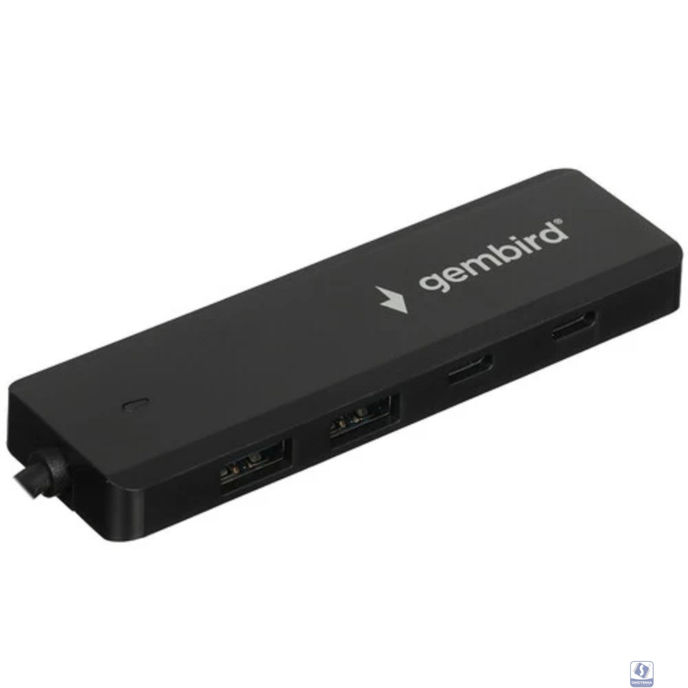 Gembird Разветвитель USB3.1 2xUSB, 2xType-C, с доп.пит (Type-C), кабель USB 19см, черный, коробка (UHB-C415)