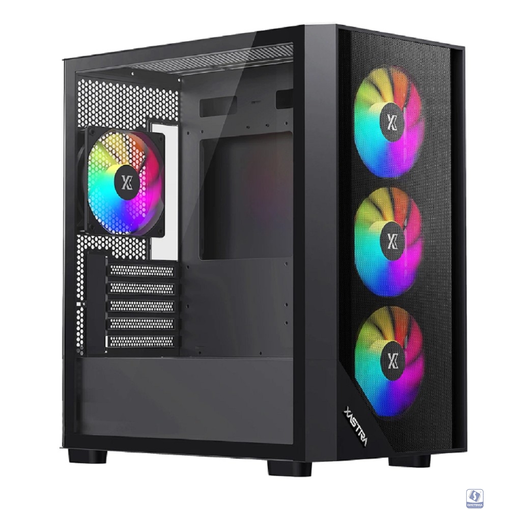XASTRA Корпус A401M 4ARGB Black mATX/Mesh /Screwless full-size TG/ 4x120mm ARGB PWM fans/ A401M-4FC12A-BK