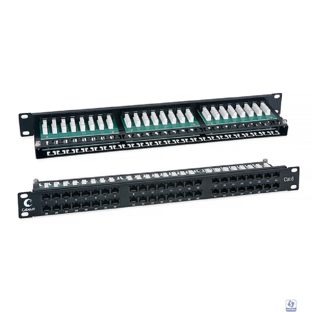 Cabeus PLHD-48-Cat.6-Dual IDC-1U Патч-панель высокой плотности 19", 1U, 48 портов RJ-45, категория 6