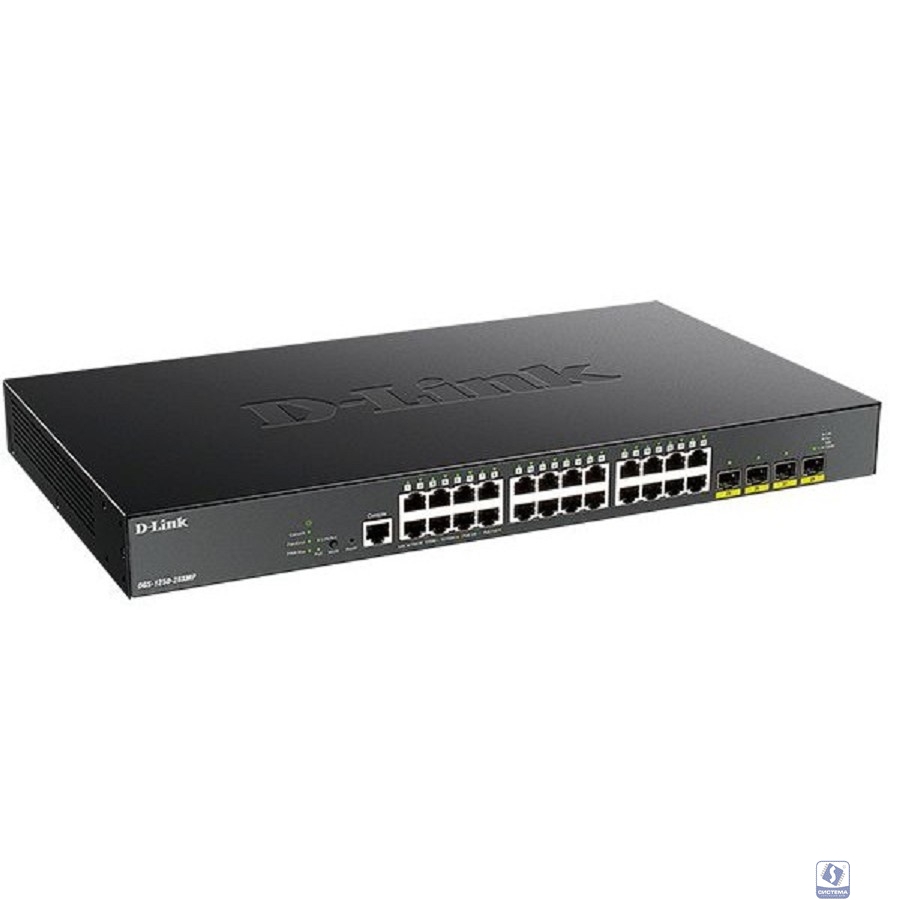 D-Link DGS-1250-28XMP/A1A Управляемый L2 коммутатор с 24 портами 10/100/1000Base-T и 4 портами 10GBase-X SFP+ (24 порта PoE 802.3af/at, PoE-бюджет 370 Вт)