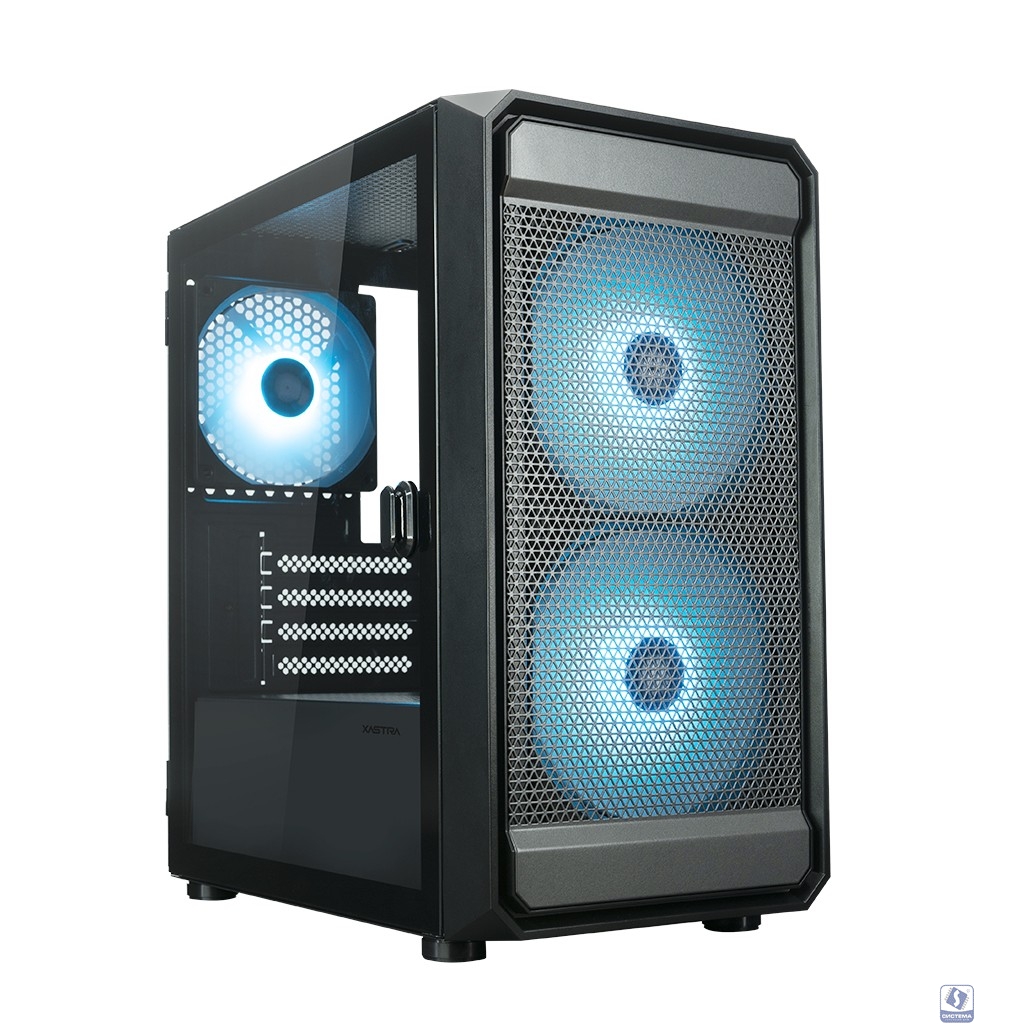 Корпус XASTRA  A303M 3ARGB-C6 Black mATX/Mesh/ tempered glass / 2x140mm + 1x120mm ARGB PWM fans/Argb+PWM HUB 6port/ Door/  A303M-2FC14A-1FC12A-C6-D