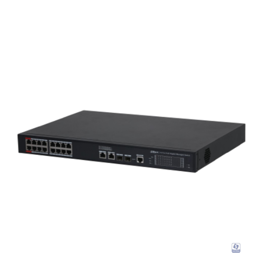 DAHUA DH-S4220-16GT-240 20-портовый гигабитный управляемый коммутатор с PoE, уровень L2, 16xRJ45 1Gb PoE, 2xRJ45 1Gb, 2xSFP 1Gb, суммарно до 240Вт, коммутация 56 Гбит/с, MAC-таблица 8к