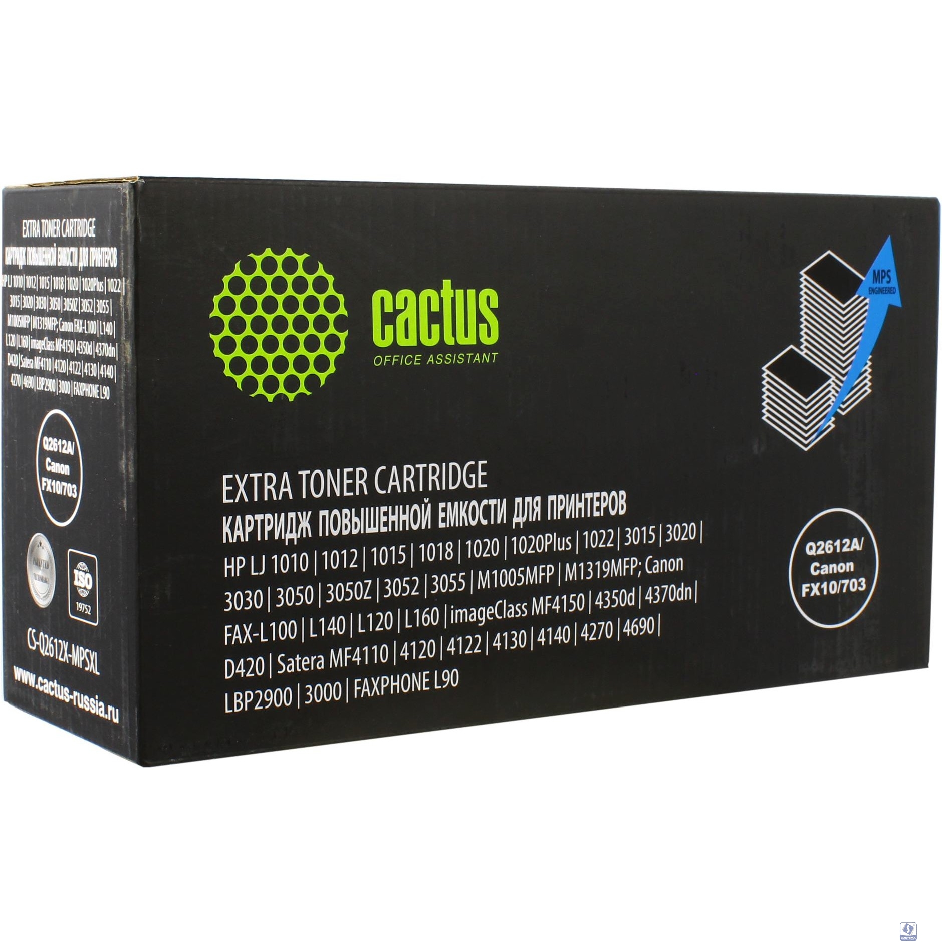 Картридж лазерный Cactus CS-Q2612X-MPSXL Q2612A/Canon FX10/703 черный (8000стр.) для HP LJ 1010/1012/1015/1018/1020/1020Plus/1022/3015/3020/3030/3050/3050Z/3052/3055/M1005MFP/M1319MFP; Canon FAX-L100/