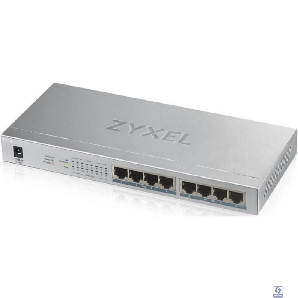 ZYXEL GS1008HP-EU0101F PoE+ коммутатор GS1008HP, 8xGE PoE+, настольный, металлический, бесшумный, бюджет PoE 60 Вт