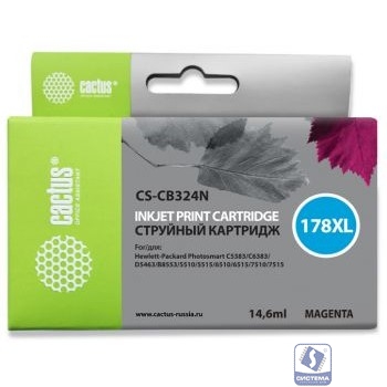 Картридж струйный Cactus CS-CB324N(CS-CB324) №178XL пурпурный (10мл) для HP PS B8553/C5383/C6383