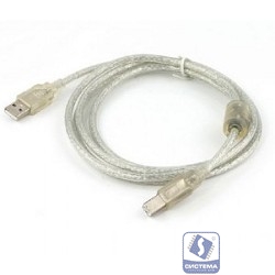 Кабель USB2.0 Cablexpert AM/BM, медь, двойн.экран, фер.кольцо, Pro, 4.5м, прозрач, пакет (CCF-USB2-AMBM-TR-15)