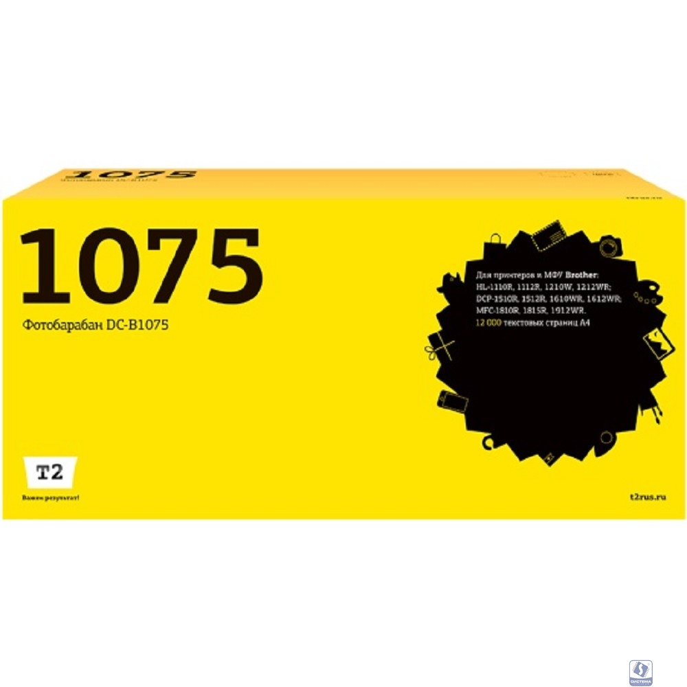 T2 DR-1075 Фотобарабан (DC-B1075) для Brother HL-1110R/1210W/DCP-1510R/1610WR/MFC-1810R (12000 стр.)