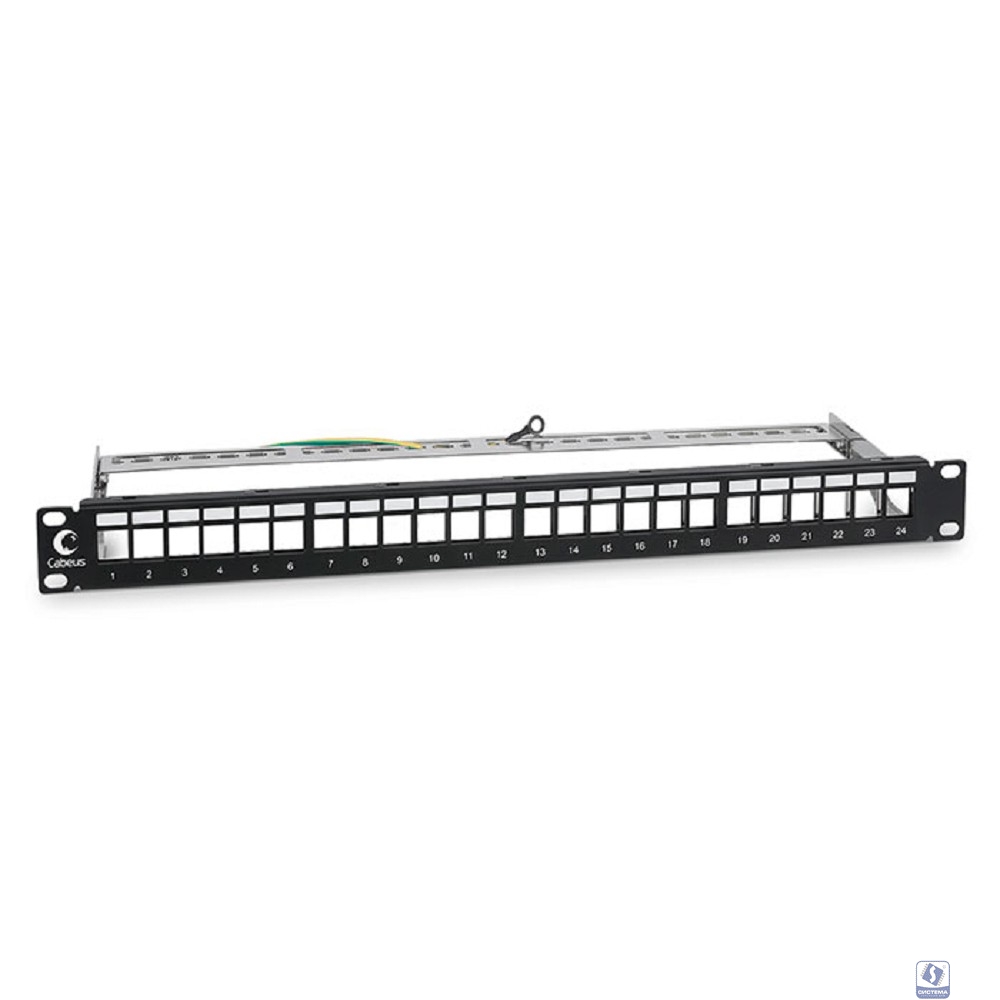 Cabeus PLB-24-SH Модульная патч-панель 19", 24 порта, 1U, для экранированных модулей, с задним кабельным организатором (без модулей)