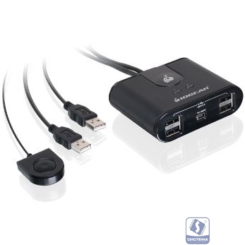 ATEN US224-(AT) Переключатель, электрон., USB, 2 User > 2 устройства + клавиатура + мышь, 2 USB A-тип > 4 USB A-тип, Male > Female, со встроен. шнурами 2х1.2м., (USB 2.0)