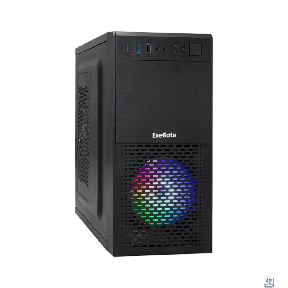 Exegate EX292981RUS Корпус Minitower ExeGate mEVO-7807 (mATX, без БП, 1*USB+1*USB3.0, черный 1x12 см с RGB подсветкой)