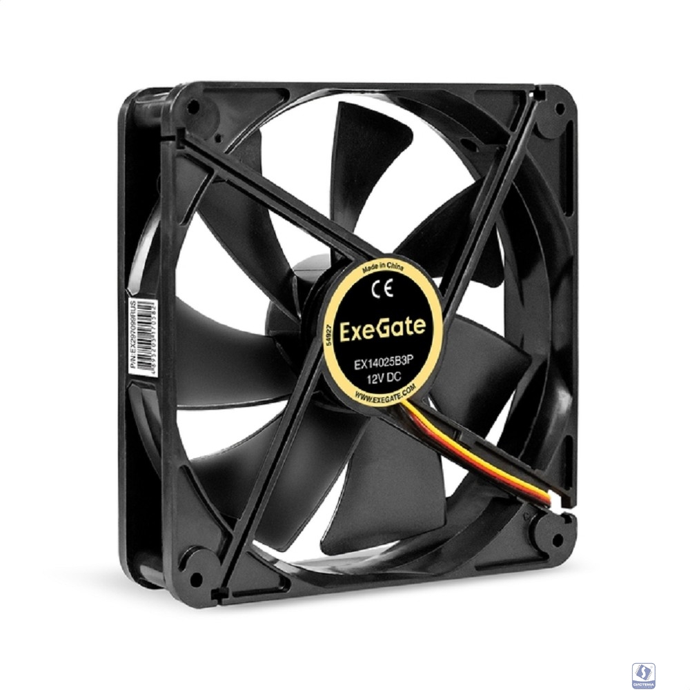 Exegate EX297099RUS Вентилятор 12В DC ExeGate EX14025B3P (140x140x25 мм, 2-Ball (двойной шарикоподшипник), 3pin, 1250RPM, 23dBA)