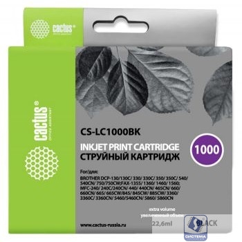 Картридж струйный Cactus CS-LC1000BK черный (22.6мл) для Brother DCP 130C/330С/MFC-240C/5460CN