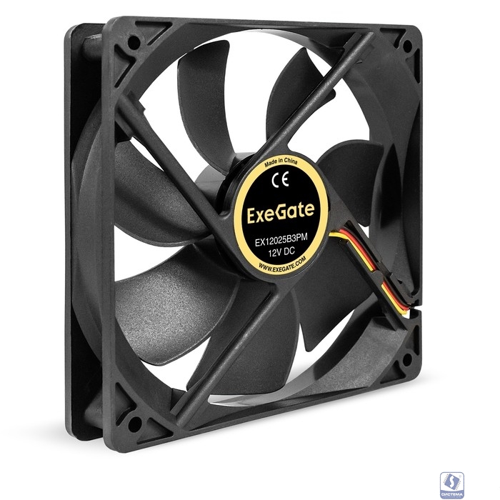 Exegate EX295244RUS Вентилятор 12В DC ExeGate EX12025B3PM (120x120x25 мм,2-Ball (двойной шарикоподшипник), 3pin+Molex, 1550RPM, 25dBA)