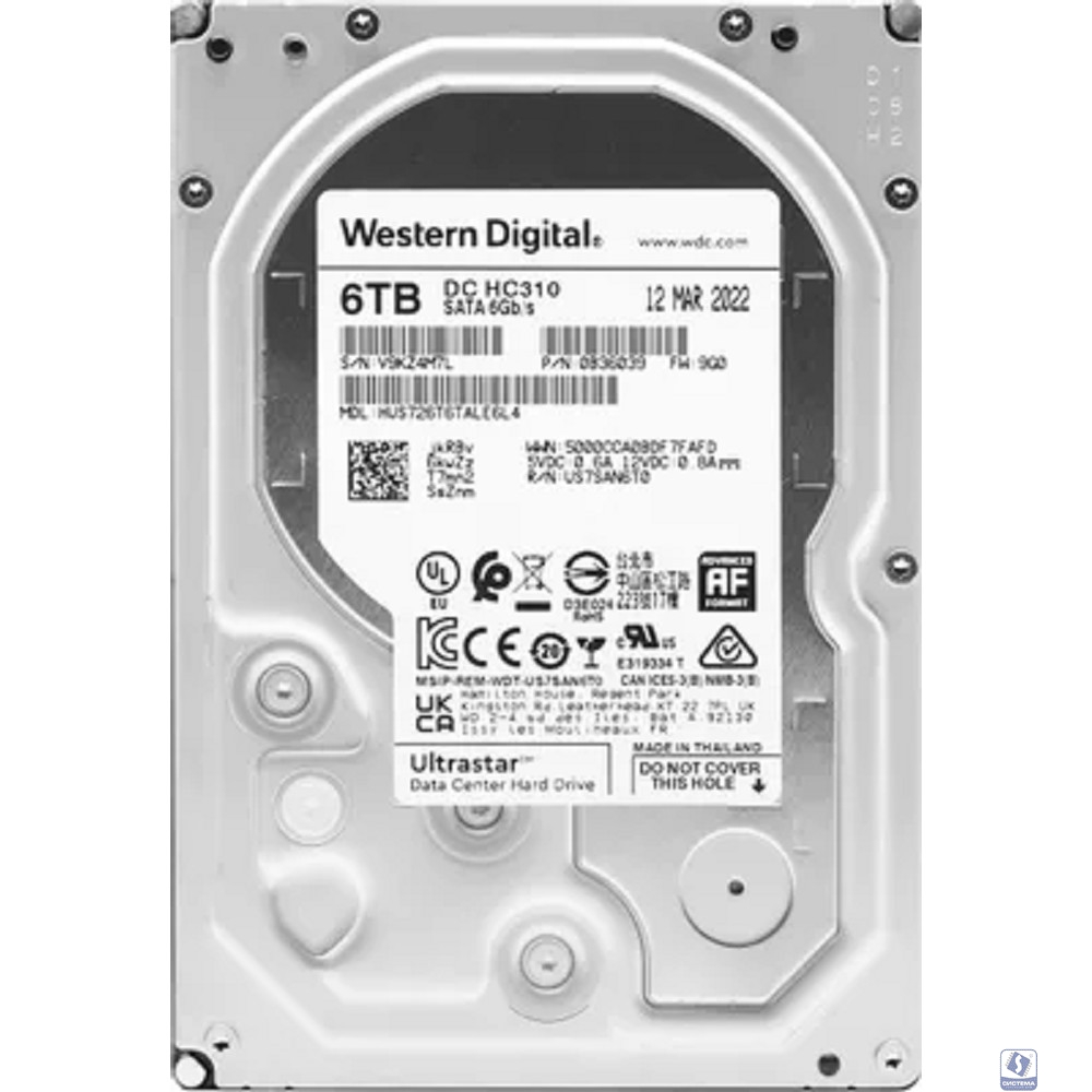 6TB WD Ultrastar DC HDD Server 7K6 (3.5’’, 6TB, 256MB, 7200 RPM, SATA 6Gb/s, 512E SE), HUS726T6TALE6L4 (0B36535)