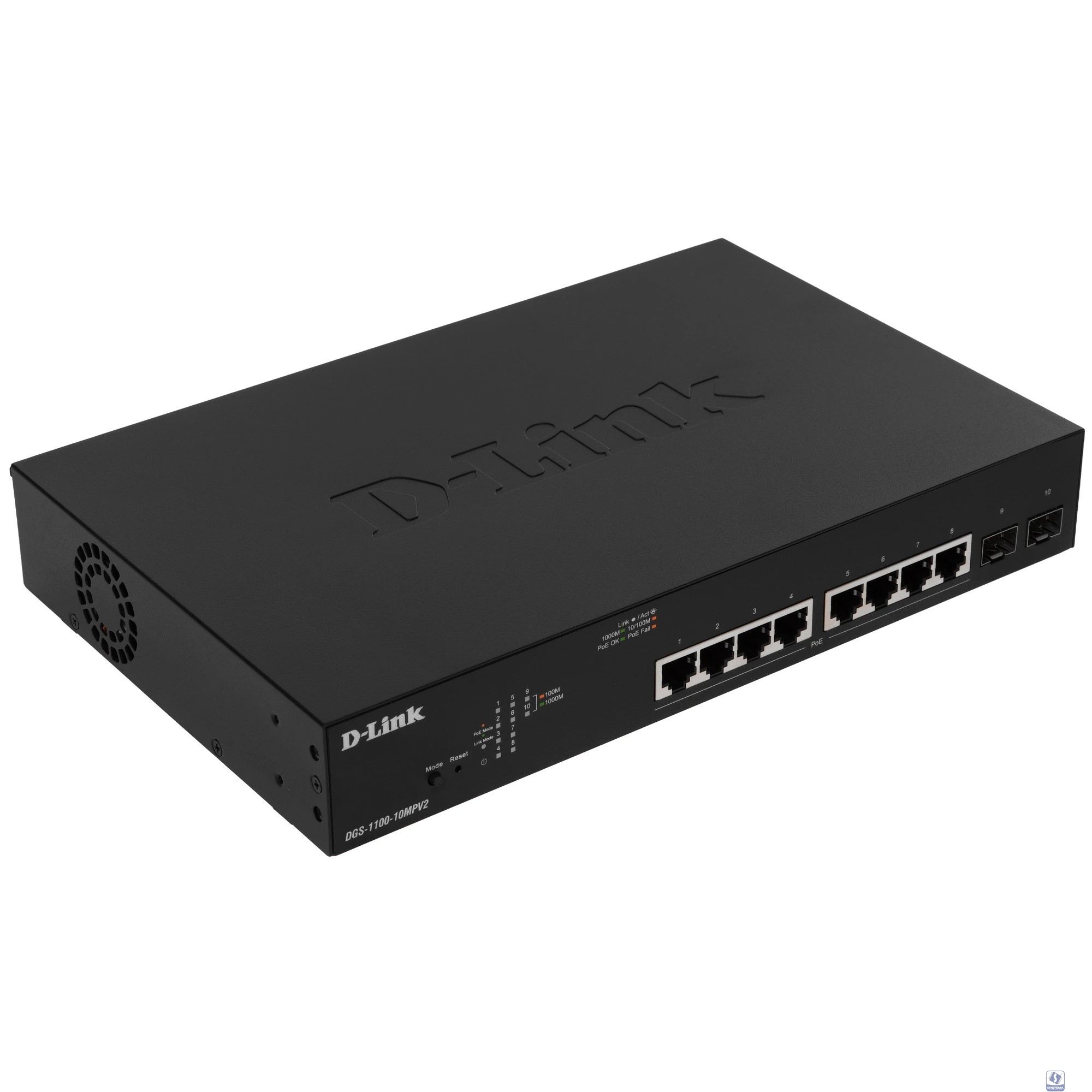D-Link DGS-1100-10MPV2/A3A Настраиваемый L2 коммутатор с 8 портами 10/100/1000Base-T и 2 портами 1000Base-X SFP (8 портов PoE 802.3af/at, PoE-бюджет 130 Вт)