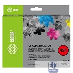 Картридж струйный Cactus CS-CLI451BK/M/C/Y черный/голубой/желтый/пурпурный набор (40.8мл) для Canon MG6340/5440/IP7240