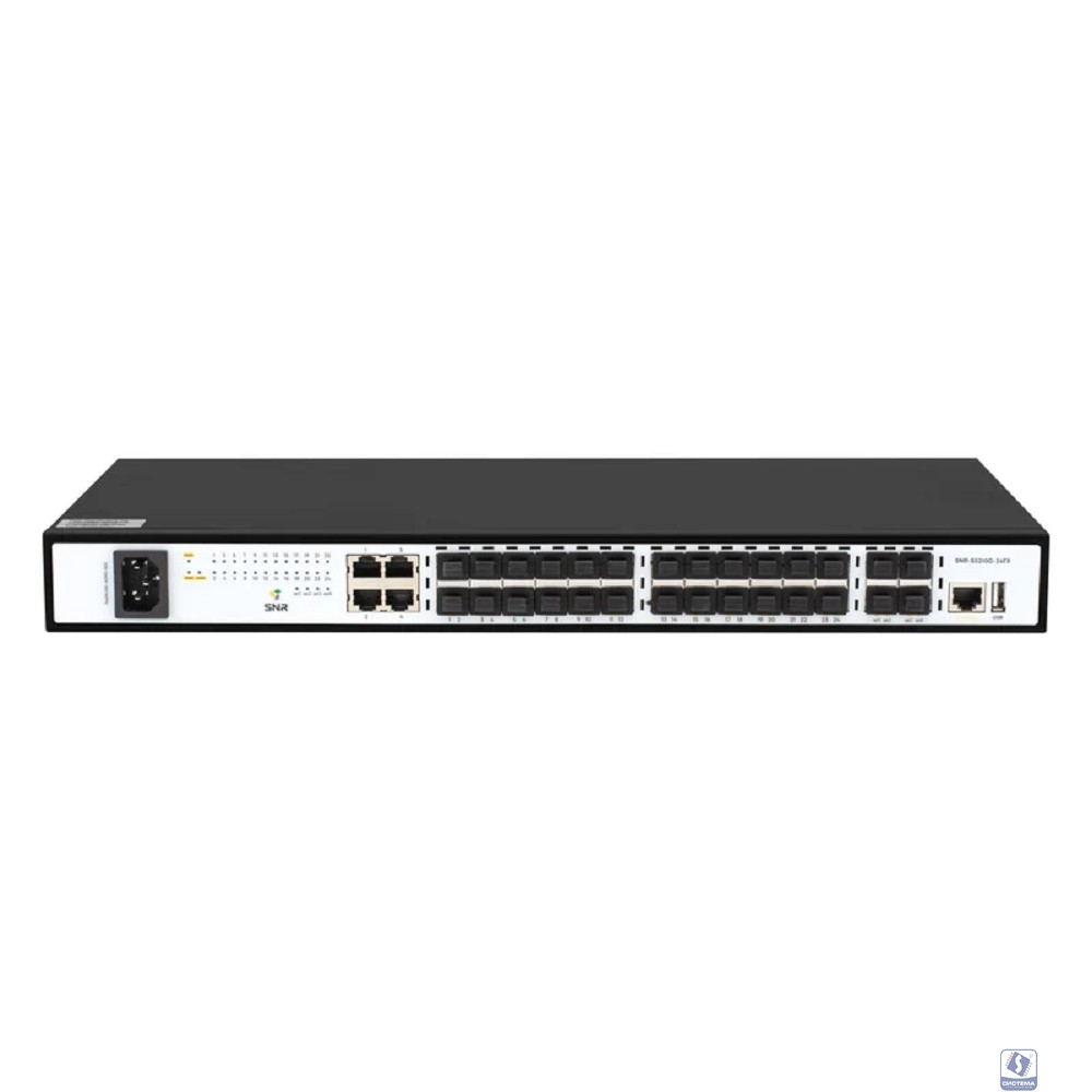 SNR SNR-S5210G-24FX-RPS Управляемый коммутатор уровня 2+, 20 портов 100/1000Base-X SFP, 4 порта Combo 10/100/1000Base-T|100/1000Base-X SFP, 4 порта 1/10G SFP+, встроенный БП ~220V AC, RPS 12V DC