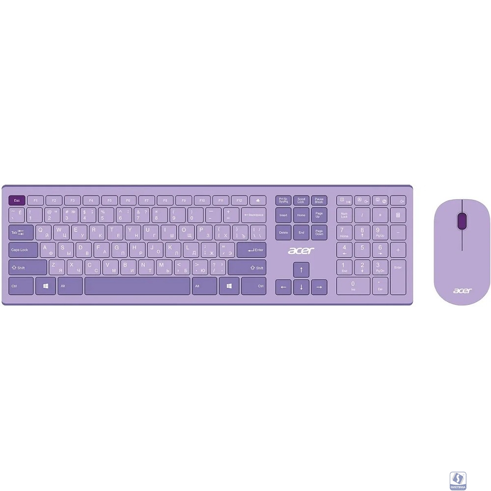 Повреждение упаковки Acer OCC205 [ZL.ACCEE.00D] Комплект (клавиатура+мышь) клав:фиолетовый мышь:фиолетовый USB беспроводная slim 