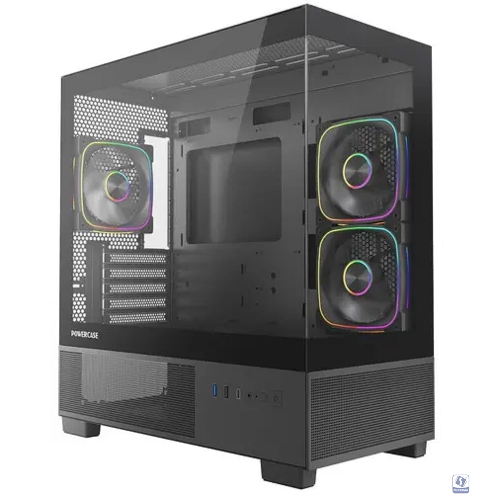 Powercase Корпус Vision Micro S3B, Tempered Glass, Type-C, 3x 120mm ARGB PWM Fan, чёрный, mATX  (CVMMSB-A3)