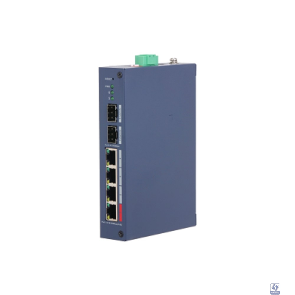 DAHUA DH-CHS4206-4ET-90 4-портовый PoE коммутатор управляемый 4 RJ45 10/100Мбит/с (PoE/PoE+/Hi-PoE), 2 SFP 1000Мбит/с (uplink);  PoE: порт 1 до 90Вт IP30, IK06; монтаж на DIN-рейку