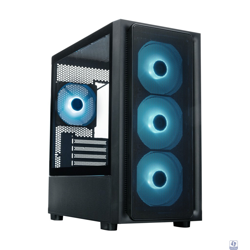 XASTRA Корпус  A411M 4ARGB-FC Black mATX/Mesh /ScrewlessTG+mesh panel/ 4x120mm ARGB PWM FC fans/ A411M-4FC12A
