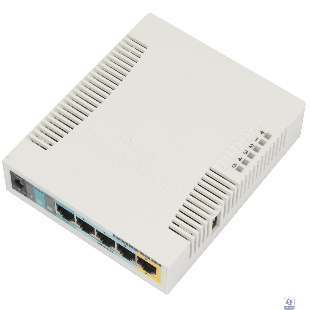 MikroTik RB951Ui-2HnD Беспроводной маршрутизатор  600Mhz CPU, 128MB RAM, 5xLAN, built-in 2.4Ghz 802b/g/n