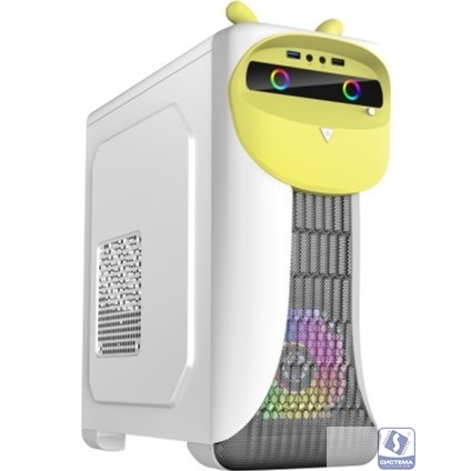 GameMax Корпус Cute OWL W-Y без БП (Midi Tower, ATX, Бело-желтый, 1*USB3.0 + 2*USB2.0, 2*120мм)