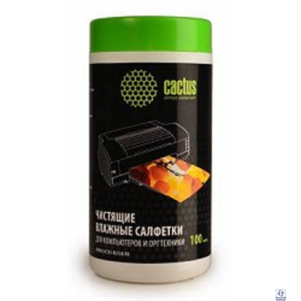 CACTUS Салфетки CS-T1002 Туба с чистящими салфетками для компьютеров и оргтехники, 100 шт