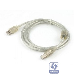 Кабель USB2.0 Cablexpert AM/BM, медь, двойн.экран, фер.кольцо, Pro, 0.75м, прозрач, пакет  (CCF-USB2-AMBM-TR-0.75M)