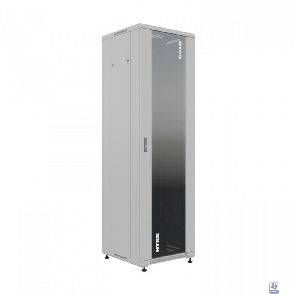NTSS Шкаф напольный универсальный серверный NTSS R 42U 600х600мм, 4 профиля 19, двери стекло и сплошная металл, боковые стенки съемные, регулируемые опоры, разобранный, серый RAL 7035 NTSS-R42U6060GS-