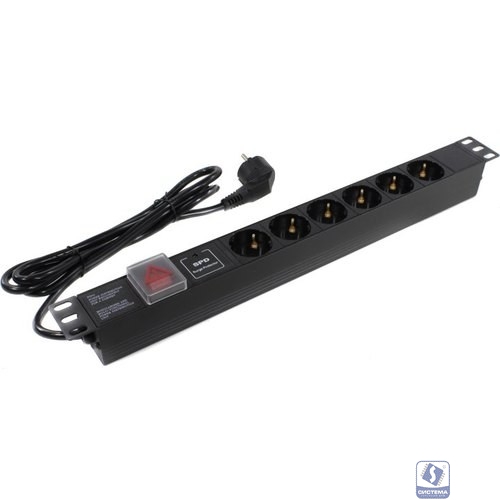 Exegate EX280833RUS Блок розеток ExeGate ServerPro PDU-19H608 Al-6S-EU2-SW-SPD1, 19",1U,алюм, 6Schuko, евровилка,2м,SPD1