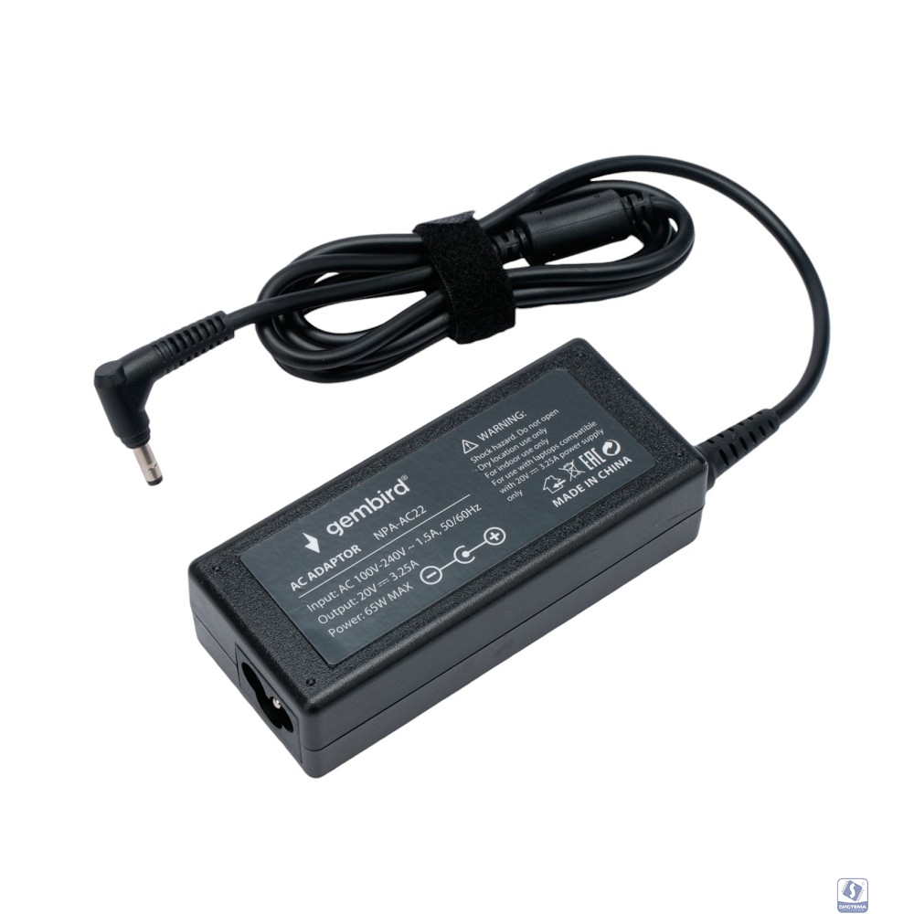 Gembird Блок питания для ноутбуков Lenovo 20В/3,25А, 65Вт, 1 штекер 4.0х1,7мм (NPA-AC22)