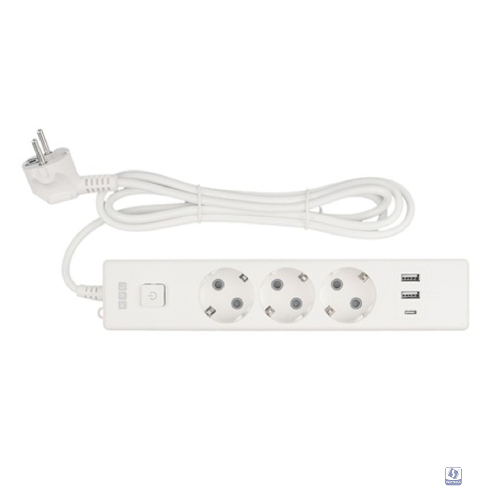 PowerCube Бытовой удлинитель (PC-5-2M) 3р с/з вык.,3USB, 3500 Вт, 16А, 1.9 м, 3*1,0 (белый) 