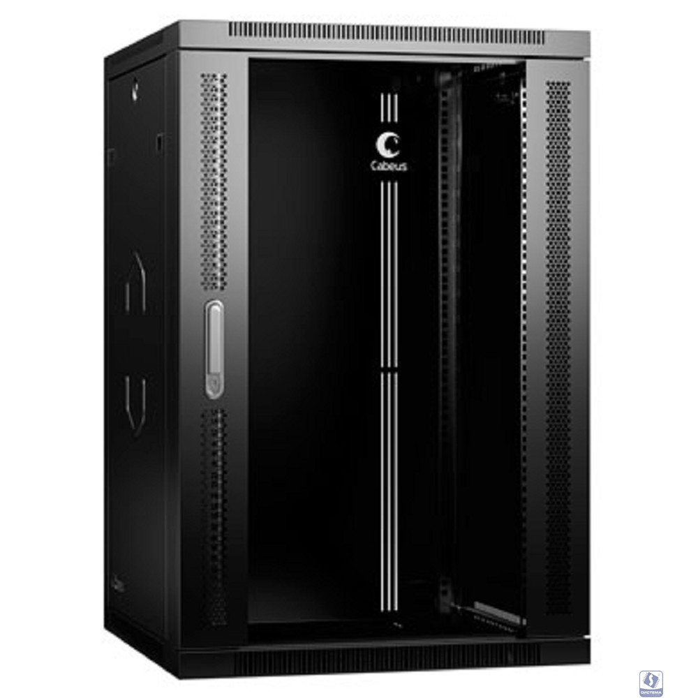 Cabeus SH-05F-18U60/35-R-BK Шкаф телекоммуникационный настенный разобранный 19" 18U 600x350x901mm (ШхГхВ) дверь стекло, цвет черный (RAL 9004)