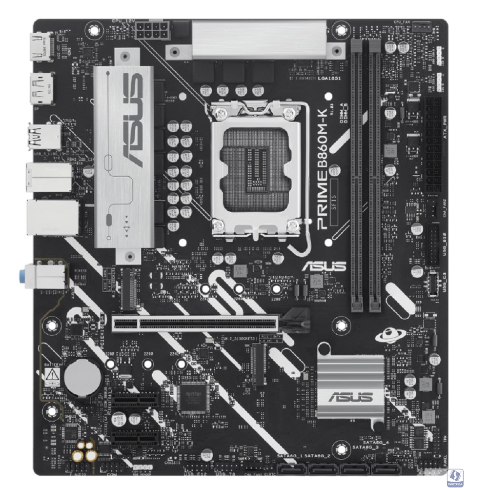 ASUS PRIME B860M-K (Socket 1851, mATX, 2xDDR5(128GB), DP/HDMI, 1xPCIe 4.0x16/2xPCIe 4.0x1, 1xLAN (2.5GbE), 4xSATA 6Gb/s, 2xM.2, 3xUSB 3.2, 3xUSB 2.0)