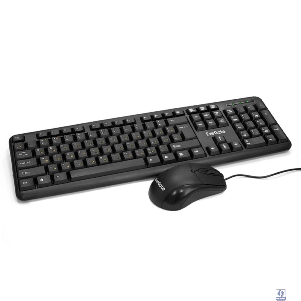 Exegate EX286204RUS Комплект ExeGate Professional Standard Combo MK120 (клавиатура влагозащищенная 104кл.+ мышь оптическая 1000dpi,3 кнопки и колесо прокрутки; USB,длина кабелей 1,5м,черный,ColorBox) 