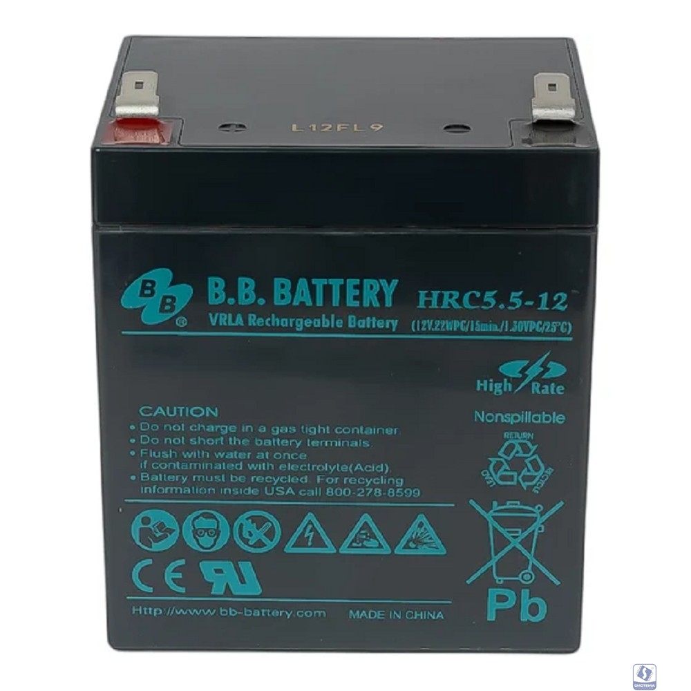 АКБ B.B. Battery HRC 5.5-12 (12В 5.5Ач) 132Вт/блок, ДхШхВ 90х70х102 мм, масса 1.62 кг, клеммы F2