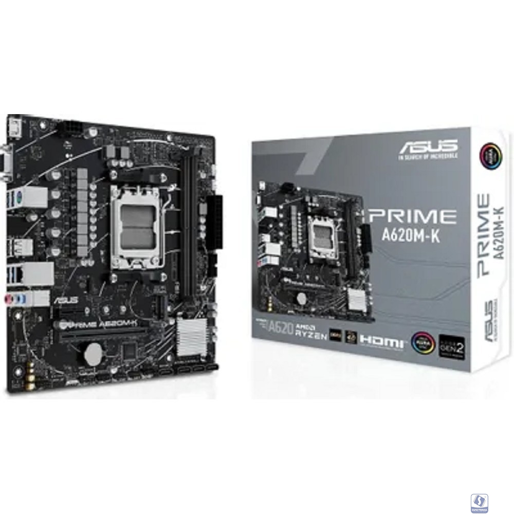 ASUS PRIME A620M-K (Socket AM5, mATX, 2xDDR5(96GB), VGA/HDMI, 1xPCIe 4.0x16/1xPCIe 3.0, 1xLAN, 4xSATA 6Gb/s, 1xM.2, 4xUSB 3.2, 2xUSB 2.0, 1xPS/2)
