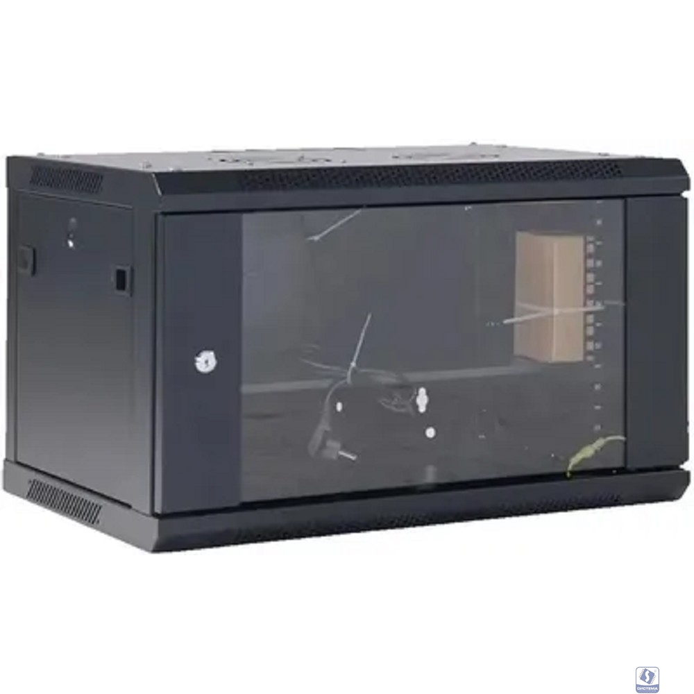 Rexant (04-0666-112) Настенный телекоммуникационный шкаф 19" 6U 600?600мм, дверь стекло, с задней стенкой, разборный, черный (RAL 9005)