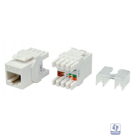Hyperline KJ8-8P8C-C6-180-WH Вставка Keystone Jack RJ-45(8P8C), категория 6, тип 180 градусов, белая