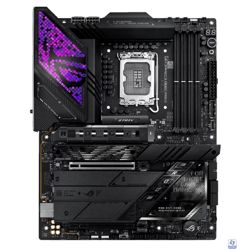 ASUS ROG STRIX Z890-E GAMING WIFI (Socket 1851, ATX, 4xDDR5(192GB), 1xPCIe 5.0x16/1xPCIe 4.0x16/1xLAN (5GbE), Wi-Fi, BT, 4xSATA 6Gb/s, 7xM.2, 2xThunderbolt 4 (USB-C), 2xType-C, 10xUSB 3.2)