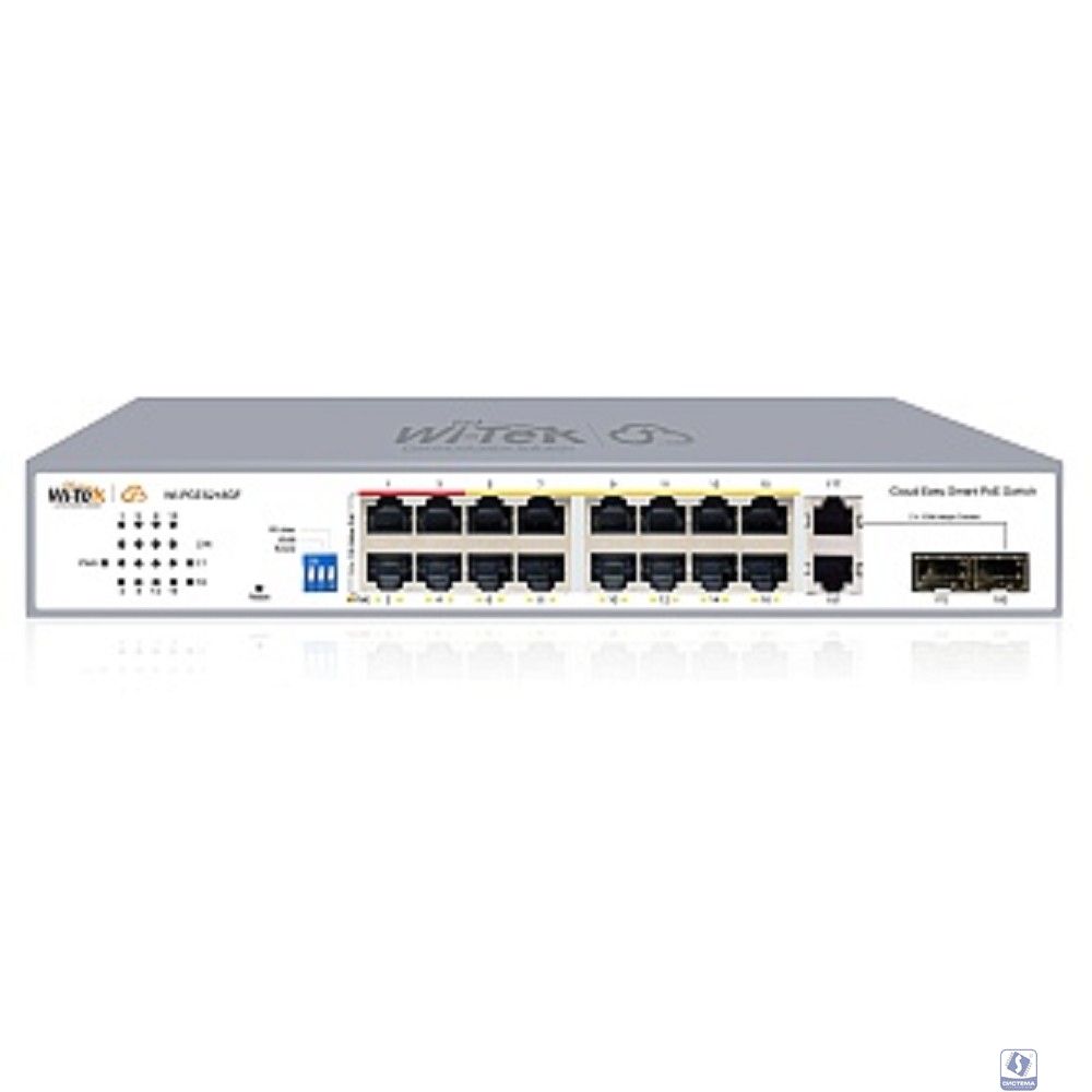Wi-Tek WI-PCES218GF, настраиваемый PoE 250Вт, 16FE PoE + 2 Combo GE/SFP, Easy Smart