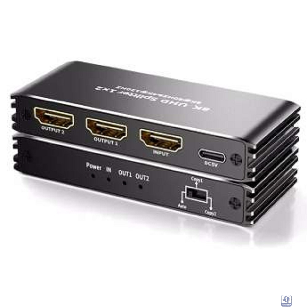 ORIENT HSP0102H8L-2.1, HDMI разветвитель 1->2, UHD 8K/60Hz, 4K/120Hz, HDR10+, HDMI 2.1, 48 Гбит/с, HDCP2.3, EDID управление, внешний БП, метал..корпус (33324)
